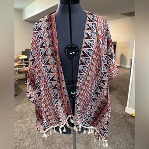 Fall Colors Kimono Light weight Cardigan with Tassels tribal Graphic Pri…